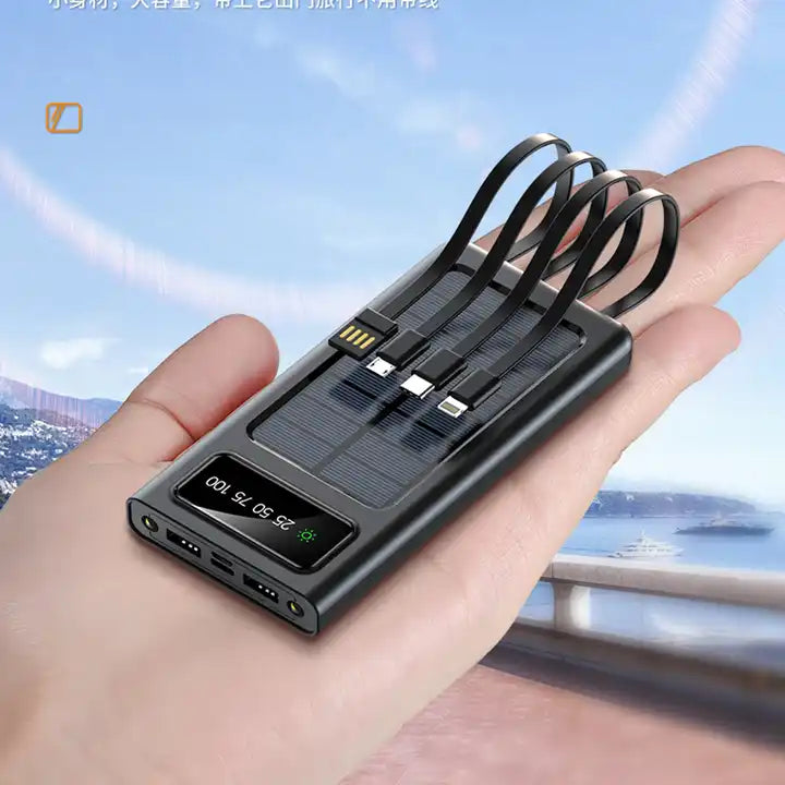 Solar Power Bank 20000C mAh, Fast Charging Built in Cable