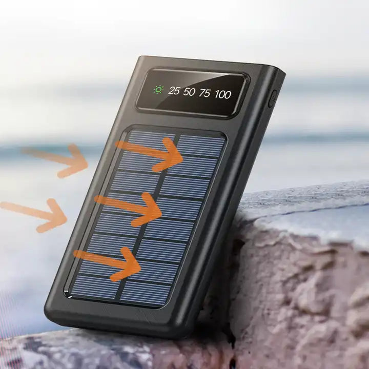 Solar Power Bank 20000C mAh, Fast Charging Built in Cable