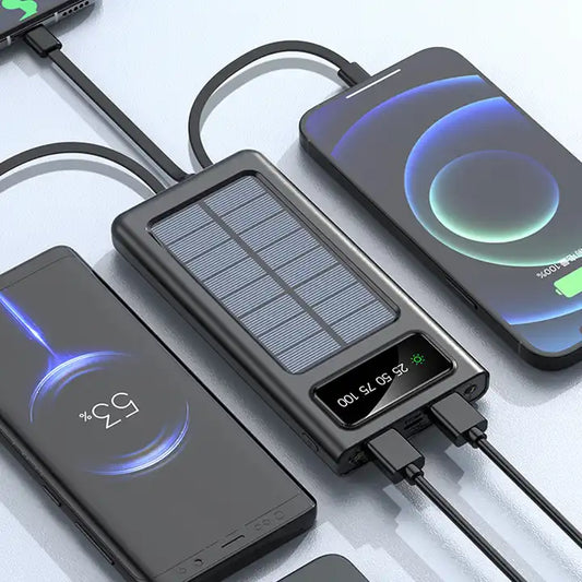 Solar Power Bank 20000C mAh, Fast Charging Built in Cable