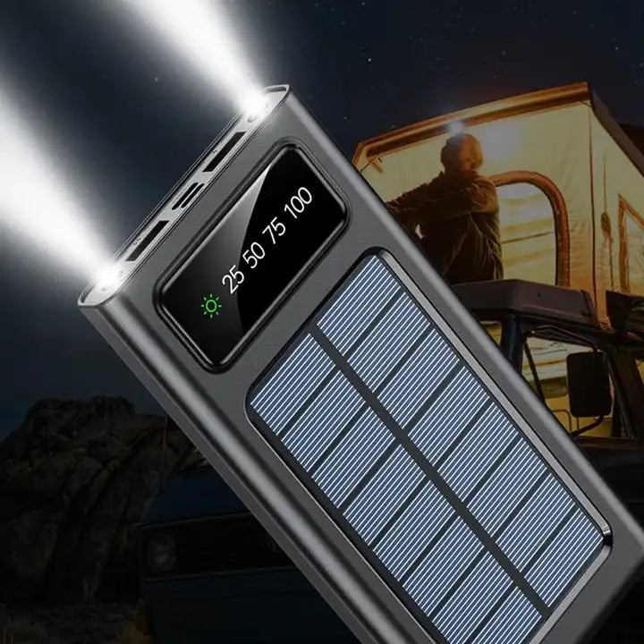 Solar Power Bank 20000C mAh, Fast Charging Built in Cable